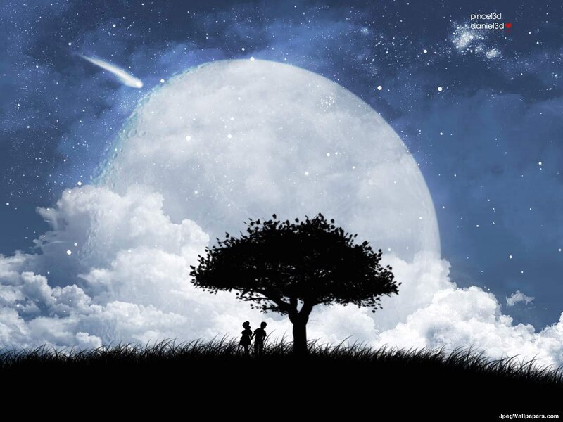 Silhouette of Two Children — Blue