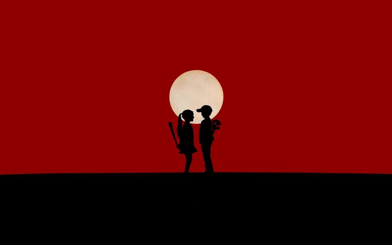 Silhouette of Two Children — Red