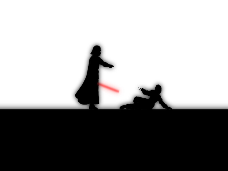 Silhouette of Two Figures — Black, Dramatic, Digital Art, Lightsaber