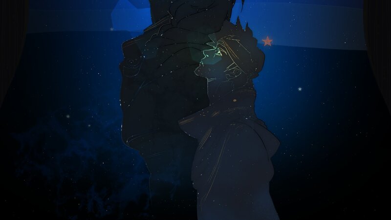 Silhouette of Two Figures — Blue, Dramatic, Night, Anime