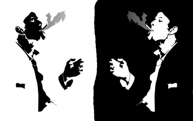 silhouette of two men smoking