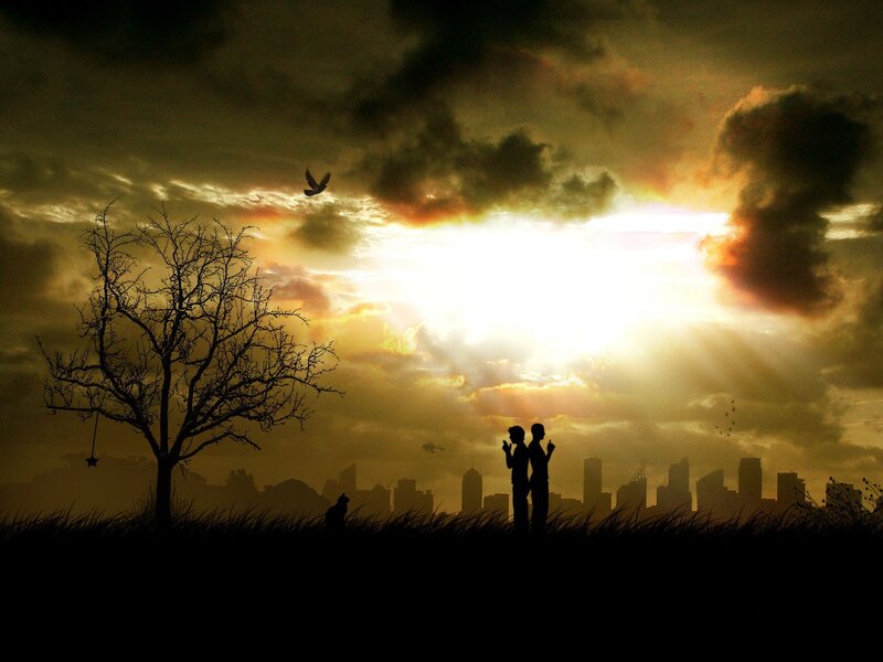 Silhouette of Two People — Black, Dramatic, Sunset