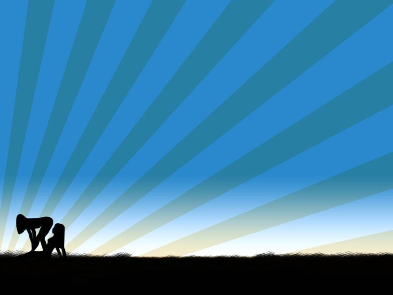 Silhouette of Two People — Blue, Dramatic, Sunset, Vector Art