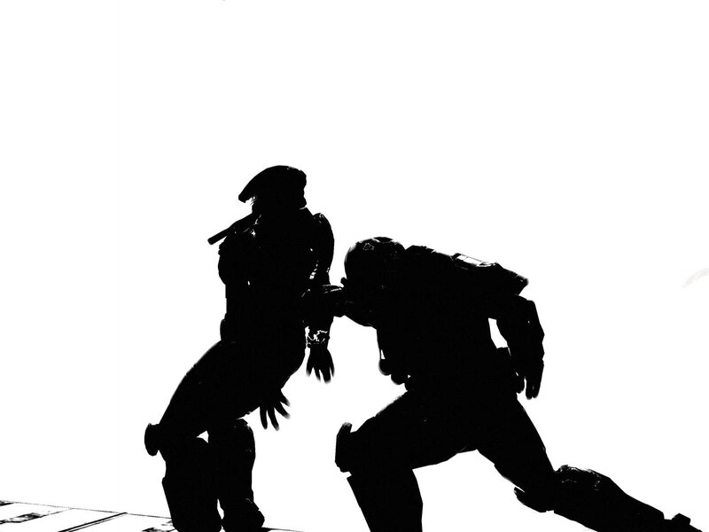 silhouette of two soldiers