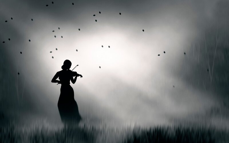 Silhouette of Violinist — Black, Dramatic