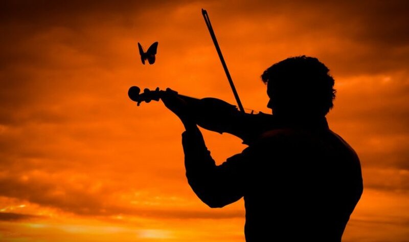 Silhouette of Violinist — Orange, Dramatic