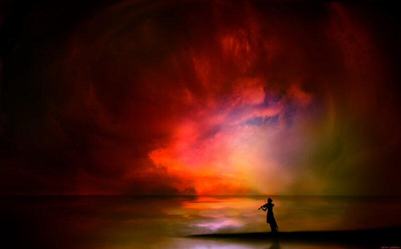 Silhouette of Violinist — Red