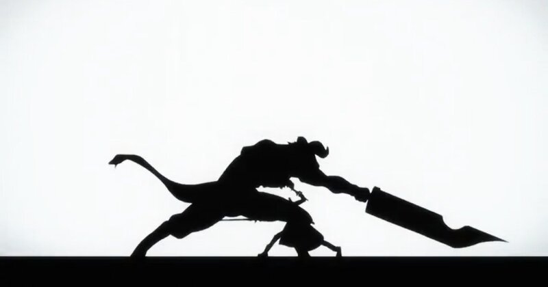 Silhouette of warrior and dragon