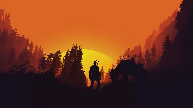 Silhouette of Warrior and Horse — Orange, Dramatic