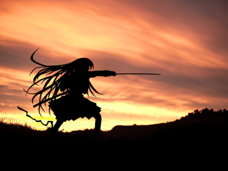 silhouette of warrior at sunset