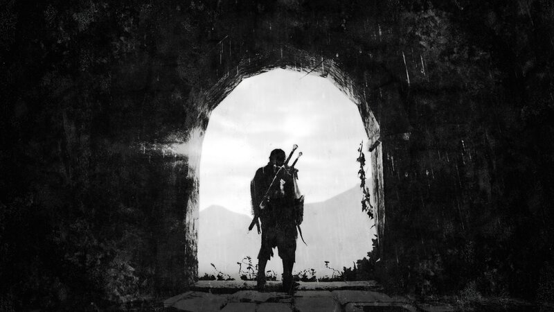 Silhouette of Warrior — Black, Dramatic, Digital Art, Archway