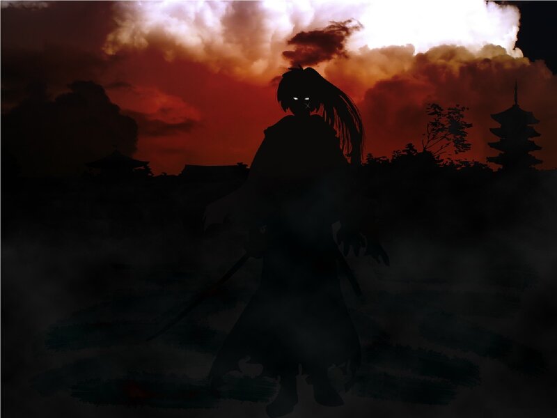 Silhouette of Warrior — Black, Dramatic, Sunset