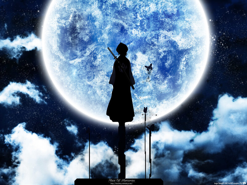 Silhouette of Warrior — Blue, Dramatic, Night, Digital Art, Moon