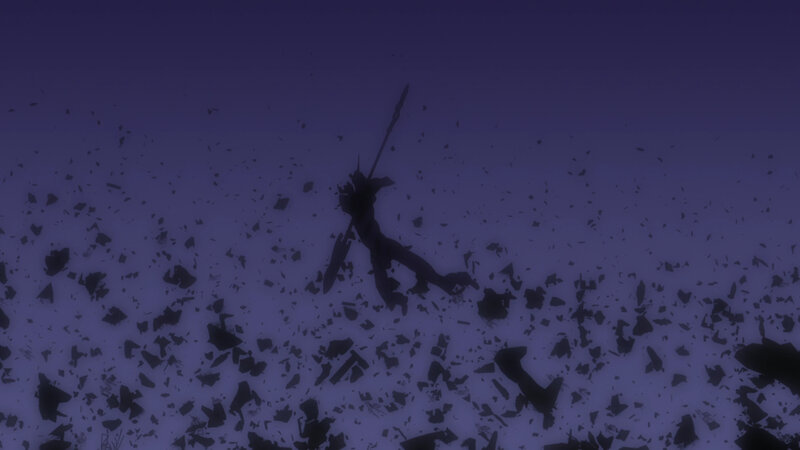 silhouette of warrior in debris