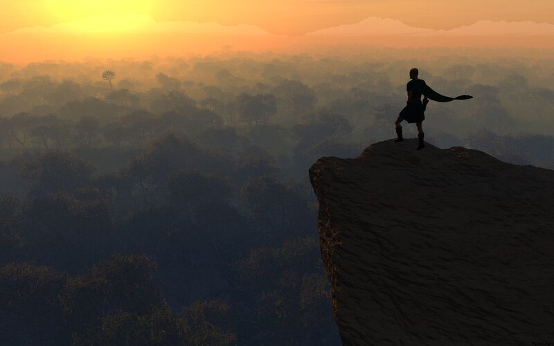 Silhouette of Warrior on Cliff — Orange