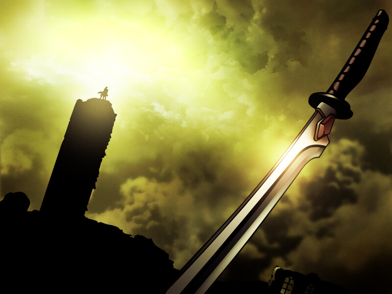 Silhouette of Warrior on Cliff