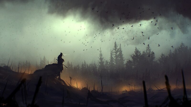 Silhouette of Warrior on Hill