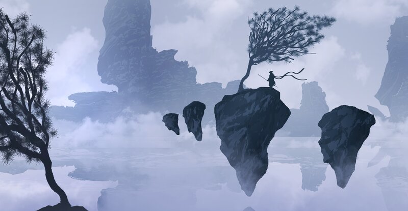 Silhouette of Warrior on Rock