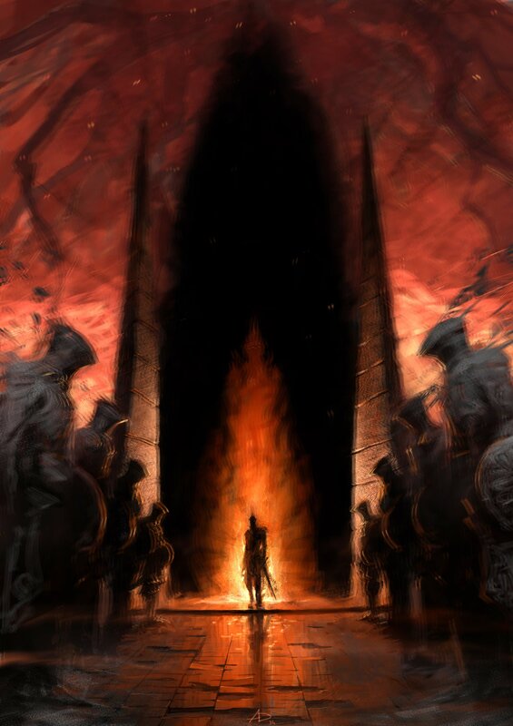 Silhouette of Warrior — Red, Dramatic, Digital Art
