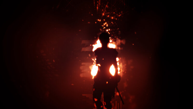 Silhouette of Warrior — Red, Dramatic, Night, 3d Render