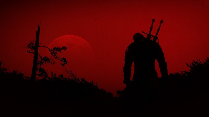 Silhouette of Warrior — Red, Dramatic, Night