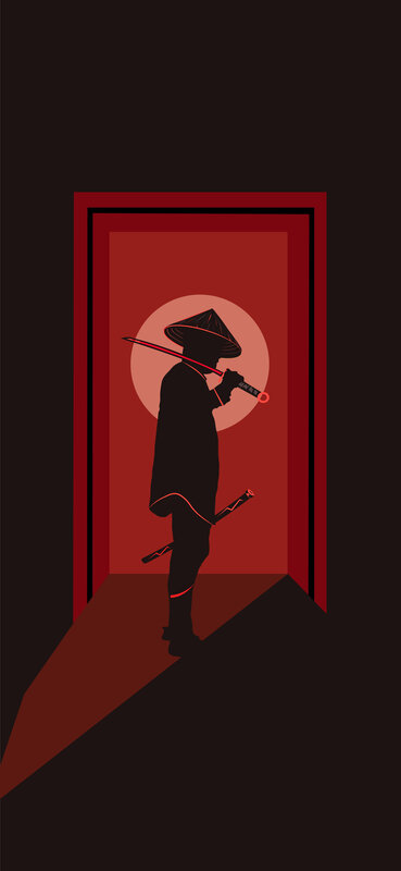 Silhouette of Warrior — Red, Dramatic, Vector Art