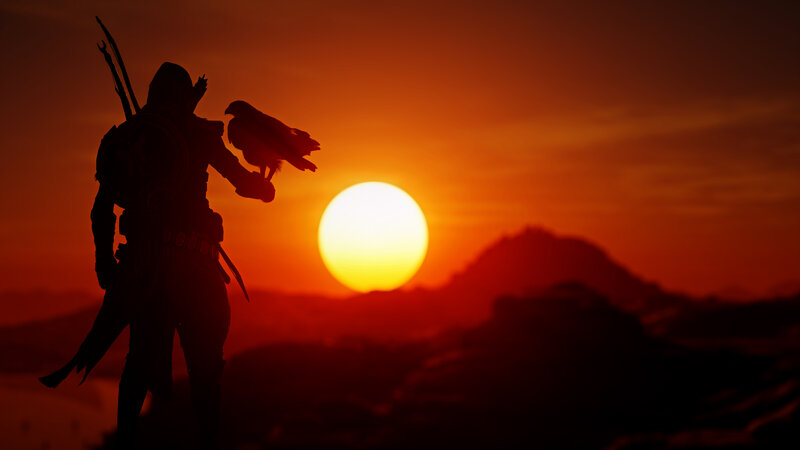 Silhouette of Warrior with Bird