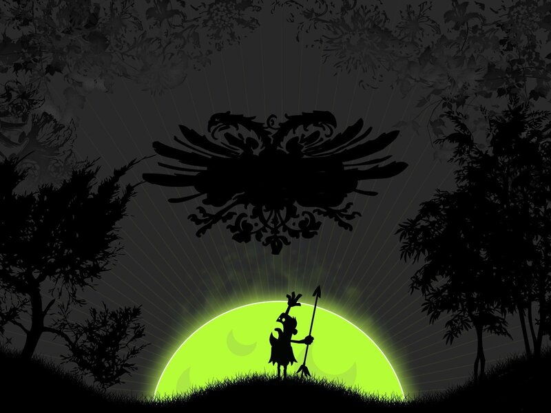 silhouette of warrior with glowing moon