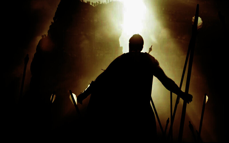 silhouette of warrior with spear
