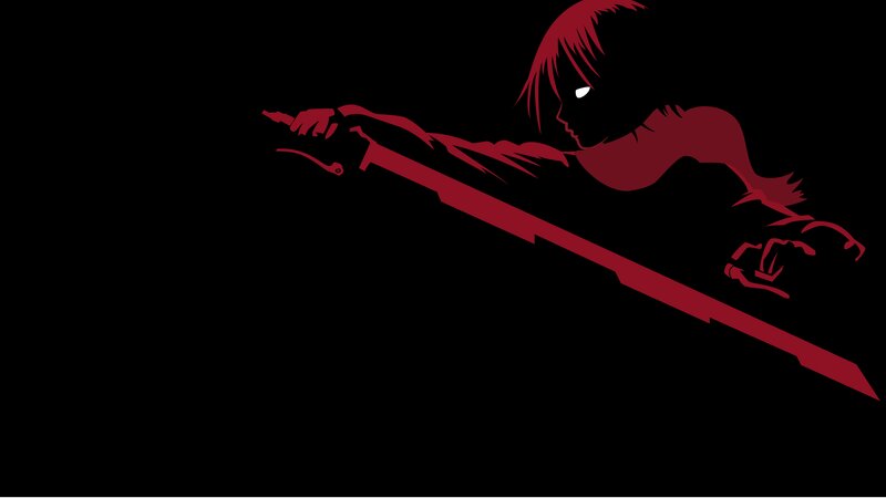 Silhouette of Warrior with Sword — Black, Dramatic, Anime, Red Hair