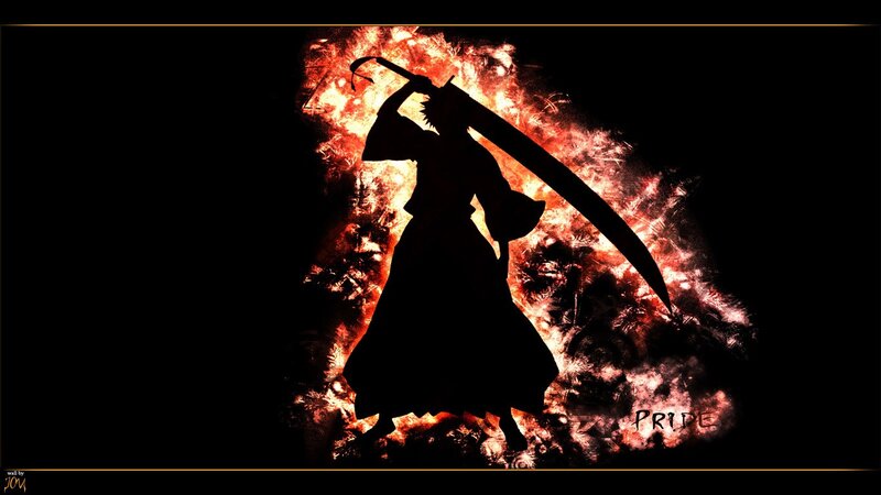 Silhouette of Warrior with Sword — Black, Dramatic, Anime