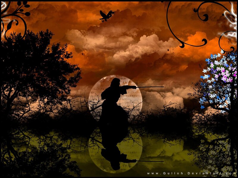 Silhouette of Warrior with Sword — Orange