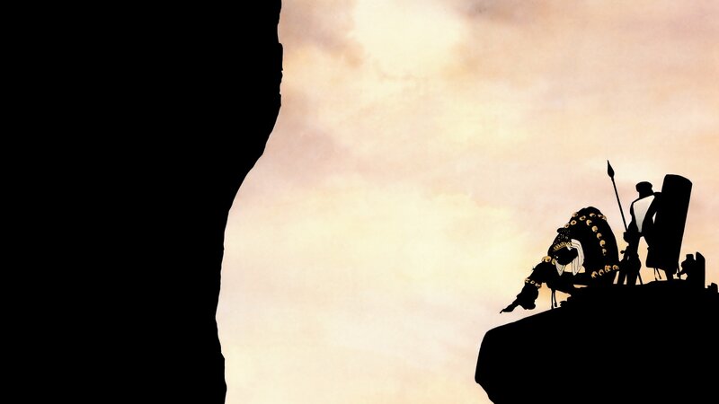 silhouette of warriors on a cliff