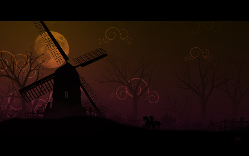 Silhouette of windmill at night