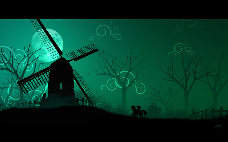 Silhouette of windmill at night