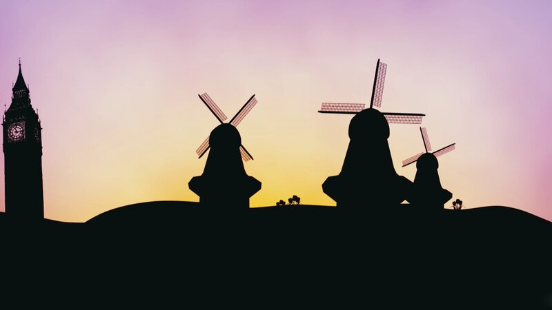 silhouette of windmills and big ben
