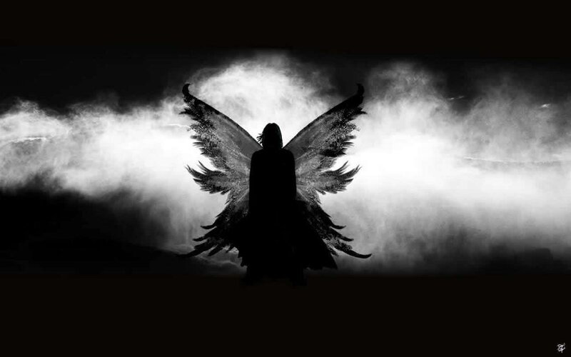 Silhouette of Winged Figure — Black, Dramatic, Night, Digital Art