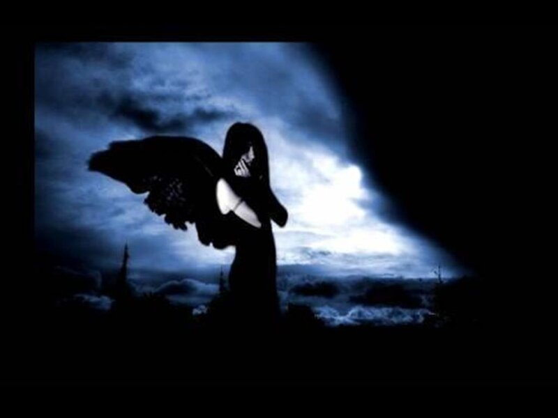 Silhouette of Winged Figure — Black, Dramatic, Night, Digital Art, Wings, Clouds