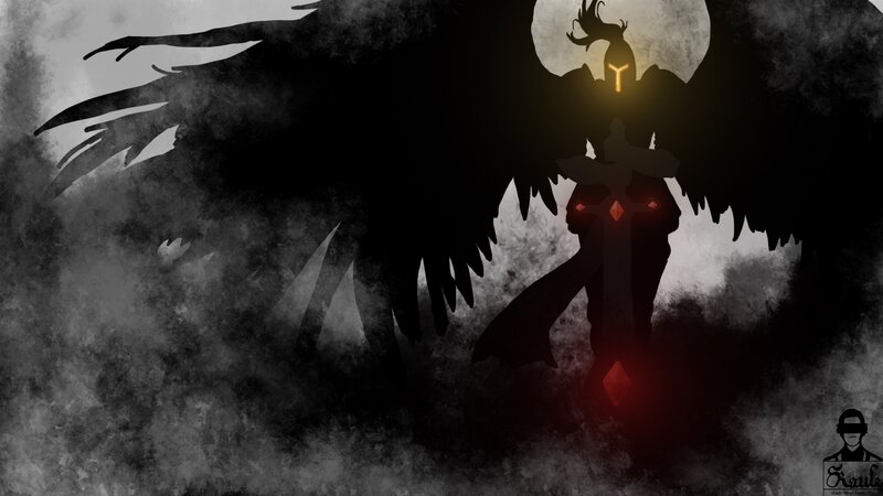 Silhouette of Winged Figure — Black, Dramatic, Night, Digital Art, Wings, Moon