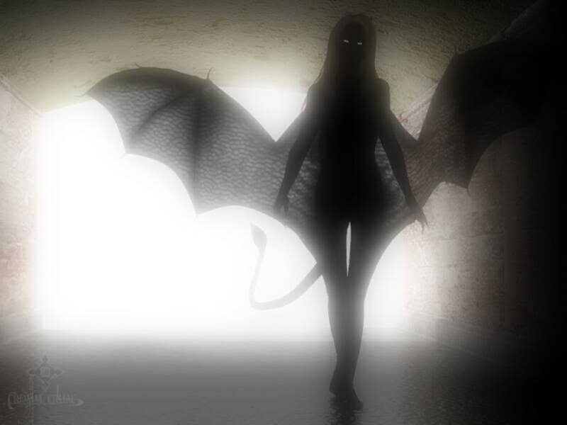 Silhouette of Winged Figure — Black, Dramatic