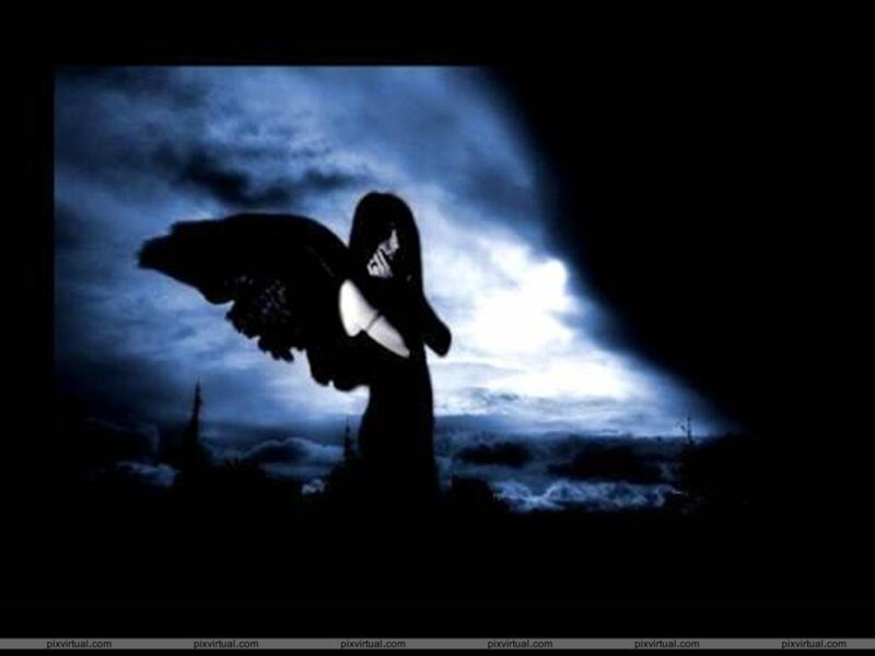 Silhouette of Winged Figure — Blue, Dramatic, Night, Digital Art, Wings, Clouds