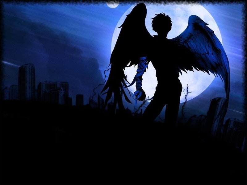 Silhouette of Winged Figure — Blue, Dramatic, Night
