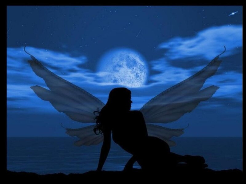 Silhouette of Winged Figure — Blue