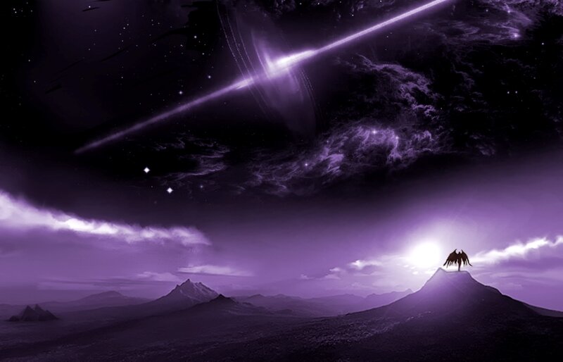 Silhouette of Winged Figure — Purple