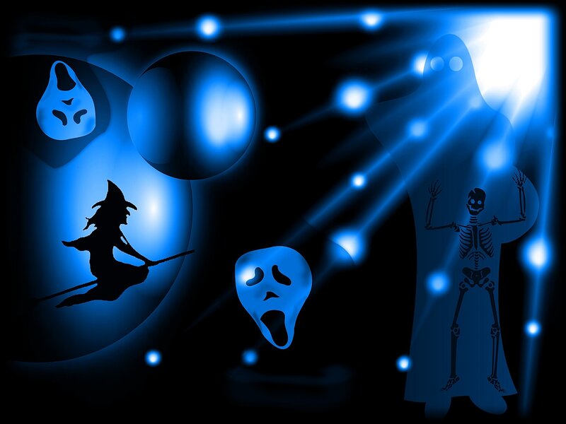 Silhouette of Witch Flying — Blue