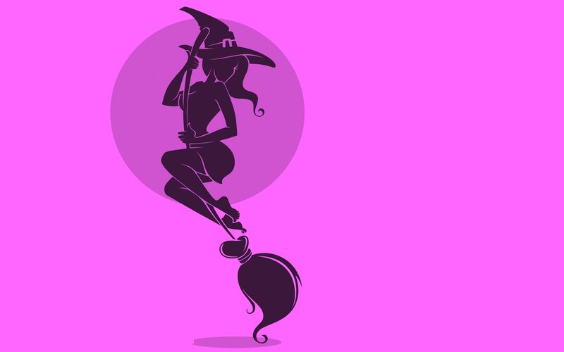 Silhouette of Witch on Broom — Pink