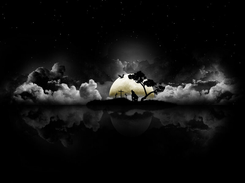 Silhouette of Wolf Howling — Black, Dramatic, Night