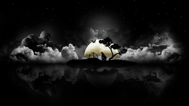 Silhouette of Wolf Howling — Black