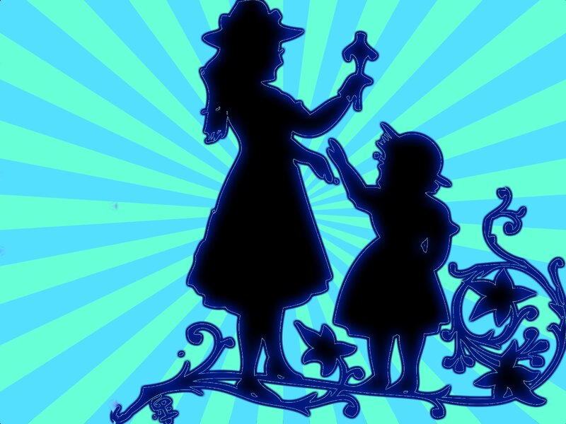 Silhouette of Woman and Child — Blue, Playful
