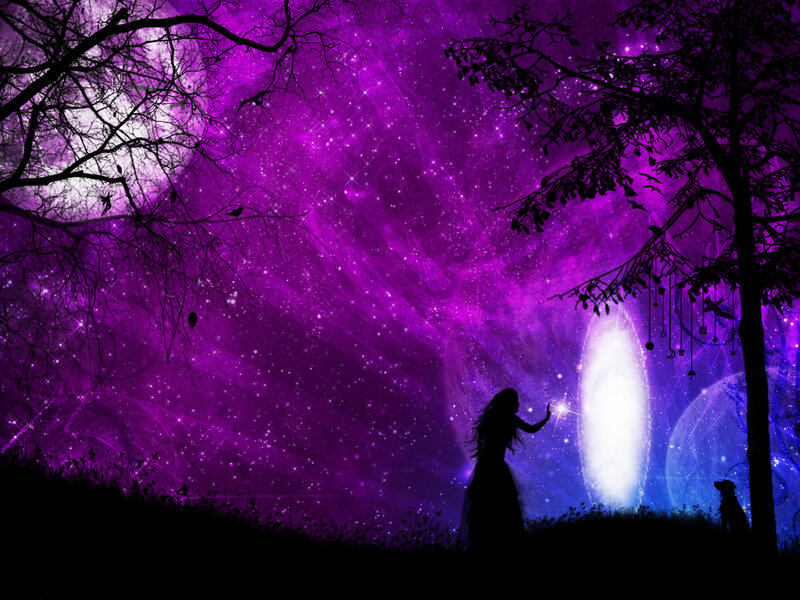Silhouette of Woman and Dog — Purple